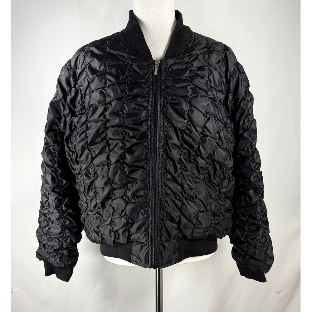 Vintage Lady PJ Mark Black Ruched Puffer Bomber Jacket Size XL Streetwear Grunge